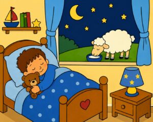 kind schaap bed slapen