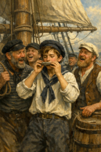 Jongen mondharmonica