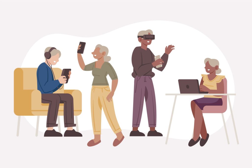 senior laptop telefoon vr
